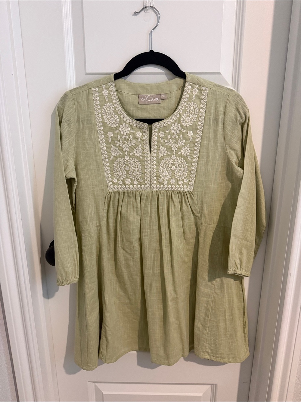 Light Green Embroidered Peasant Tunic